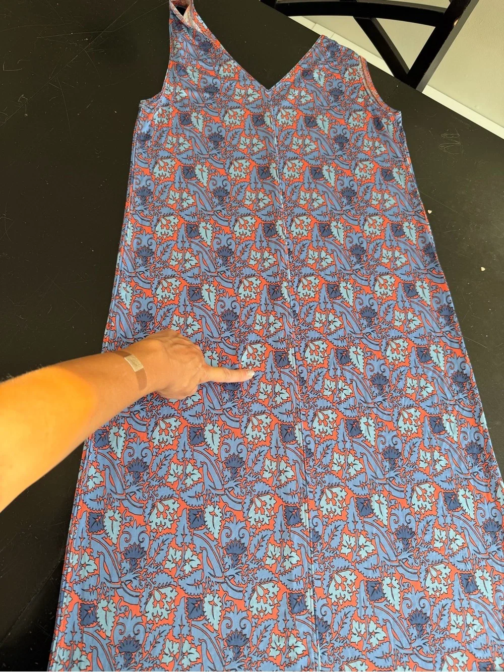Tory Burch midi dress v neck orange blue paisley leaf pattern L